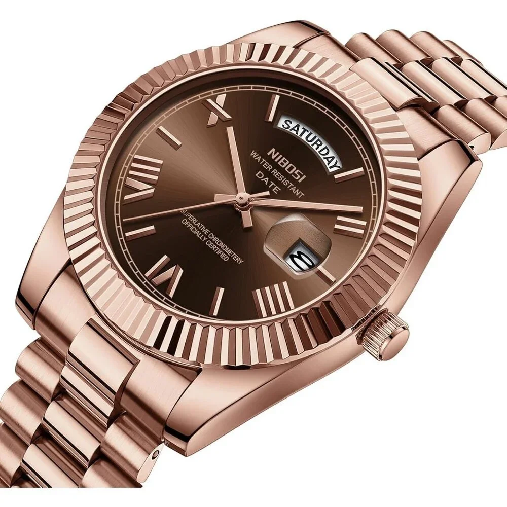 Men's Rose Brown Stainless Steel Analog Classic Design Stylish Wrist Dress Watch
